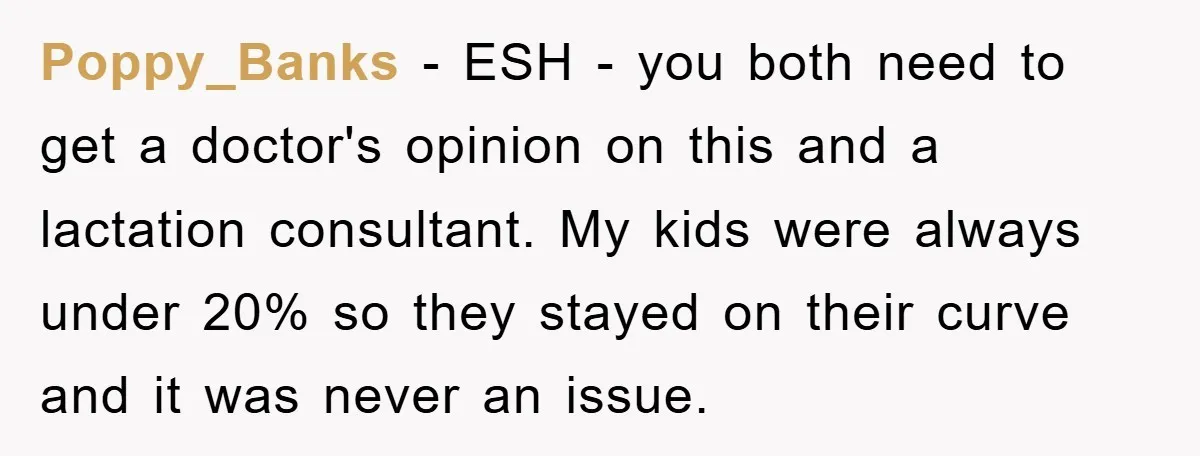 Poppy_Banks − ESH - you both need to get a doctor's opinion on this and a lactation consultant. My kids were always under 20% so they stayed on their curve...