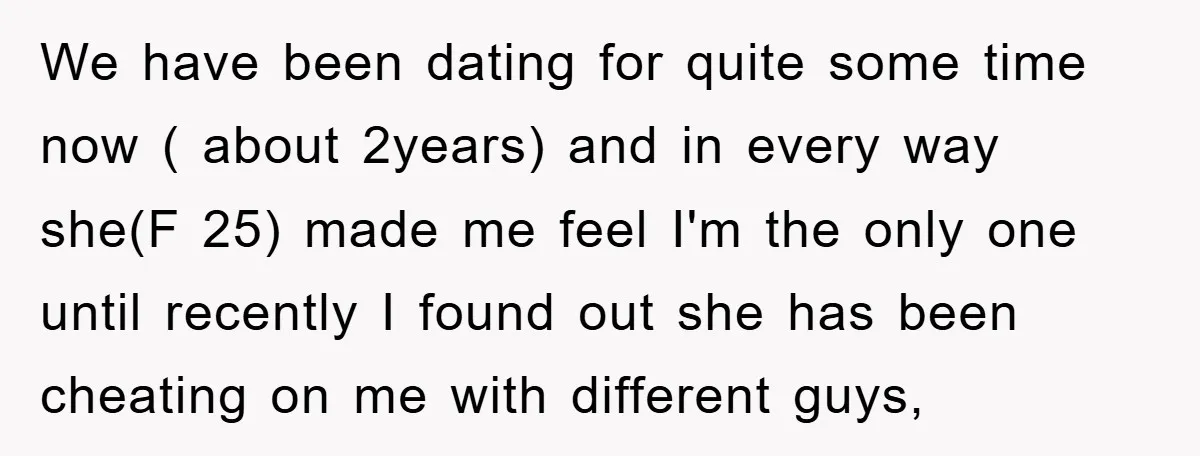 We have been dating for quite some time now ( about 2years) and in every way she(F 25) made me feel I'm the only one until recently I found out...