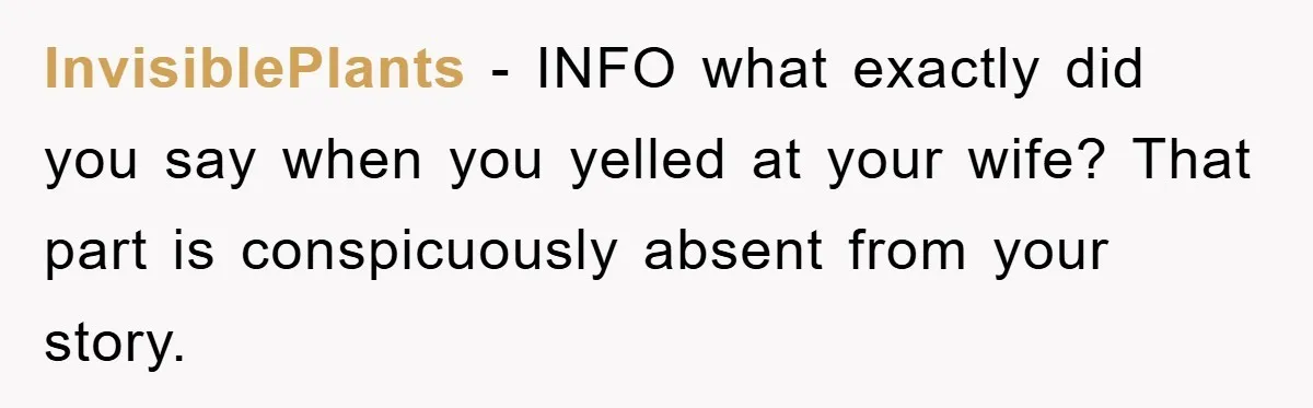 InvisiblePlants − INFO what exactly did you say when you yelled at your wife? That part is conspicuously absent from your story.