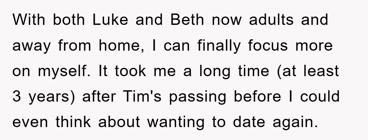 With both Luke and Beth now adults and away from home, I can finally focus more on myself. It took me a long time (at least 3 years) after Tim's...