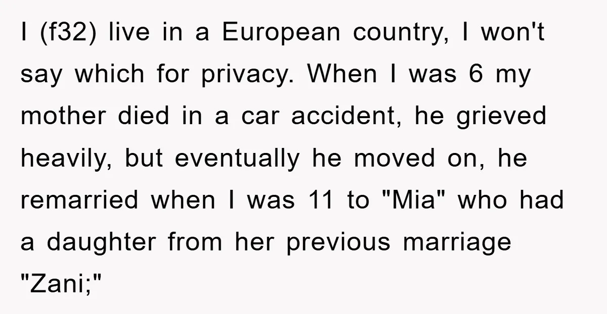 I (f32) live in a European country, I won't say which for privacy. When I was 6 my mother died in a car accident, he grieved heavily, but eventually he...
