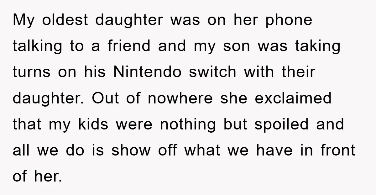 My oldest daughter was on her phone talking to a friend and my son was taking turns on his Nintendo switch with their daughter. Out of nowhere she exclaimed that...