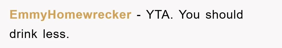 EmmyHomewrecker − YTA. You should drink less.