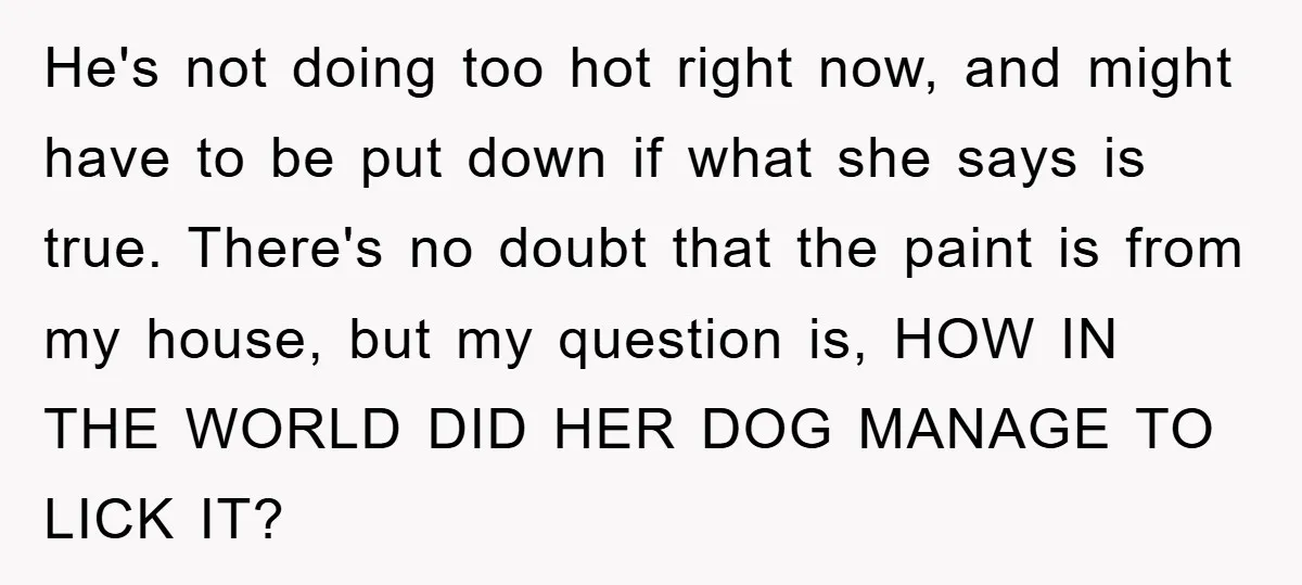 He's not doing too hot right now, and might have to be put down if what she says is true. There's no doubt that the paint is from my house,...