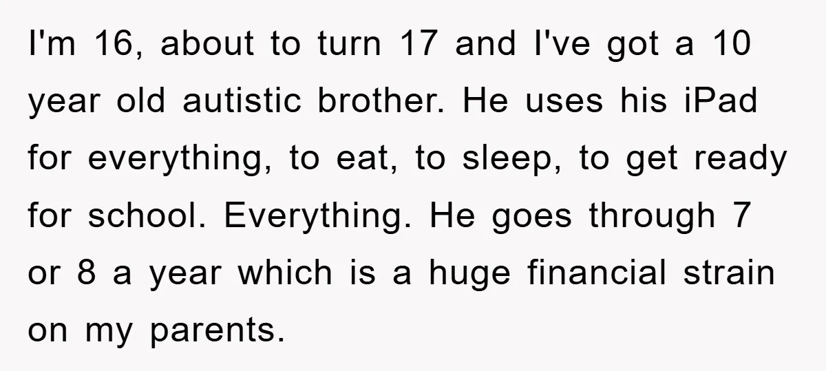 I'm 16, about to turn 17 and I've got a 10 year old autistic brother. He uses his iPad for everything, to eat, to sleep, to get ready for school....