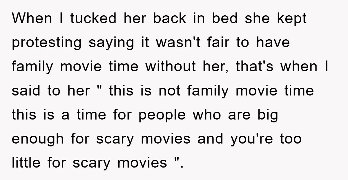 When I tucked her back in bed she kept protesting saying it wasn't fair to have family movie time without her, that's when I said to her " this is...
