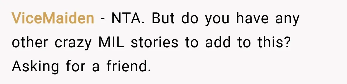 ViceMaiden − NTA. But do you have any other crazy MIL stories to add to this? Asking for a friend.