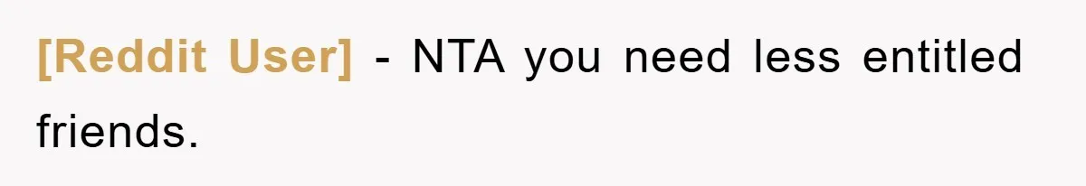 [Reddit User] − NTA you need less entitled friends.