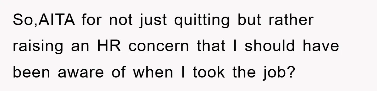 So,AITA for not just quitting but rather raising an HR concern that I should have been aware of when I took the job?