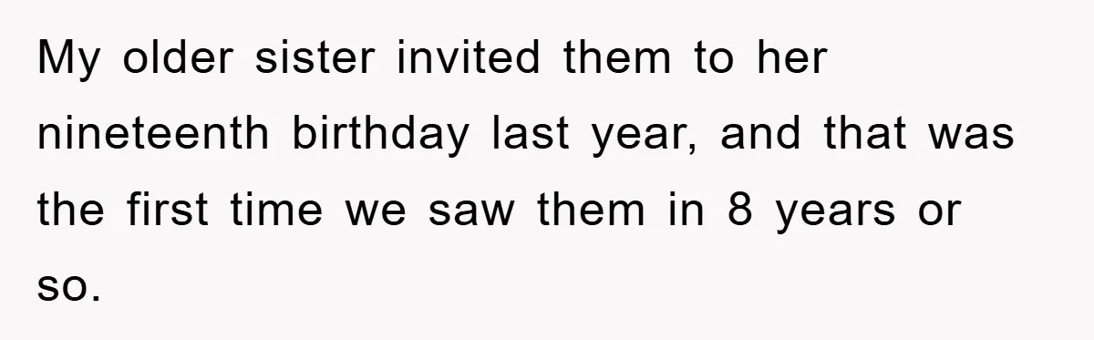 My older sister invited them to her nineteenth birthday last year, and that was the first time we saw them in 8 years or so.
