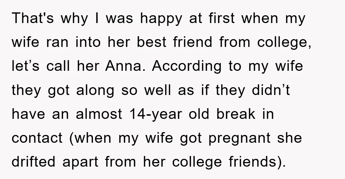 That's why I was happy at first when my wife ran into her best friend from college, let’s call her Anna. According to my wife they got along so well...