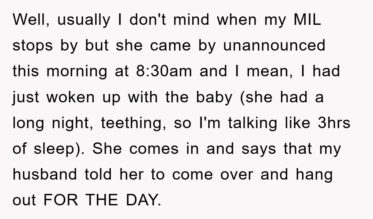 Well, usually I don't mind when my MIL stops by but she came by unannounced this morning at 8:30am and I mean, I had just woken up with the baby...