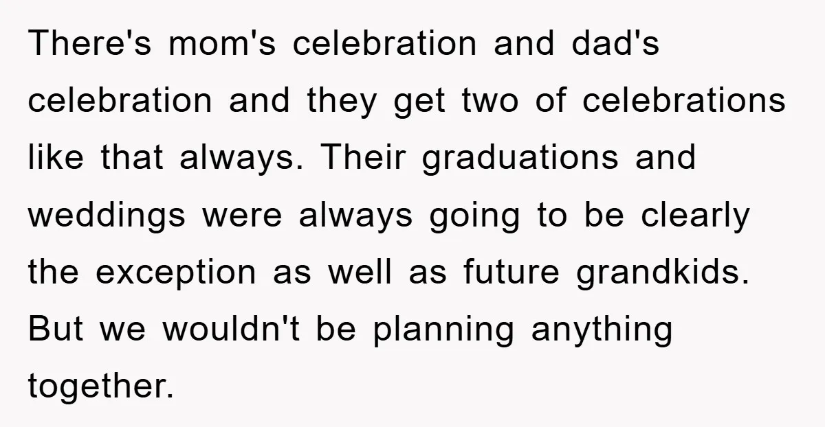 There's mom's celebration and dad's celebration and they get two of celebrations like that always. Their graduations and weddings were always going to be clearly the exception as well as...