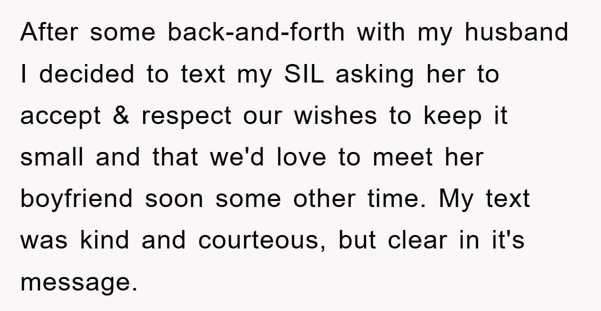After some back-and-forth with my husband I decided to text my SIL asking her to accept & respect our wishes to keep it small and that we'd love to meet...