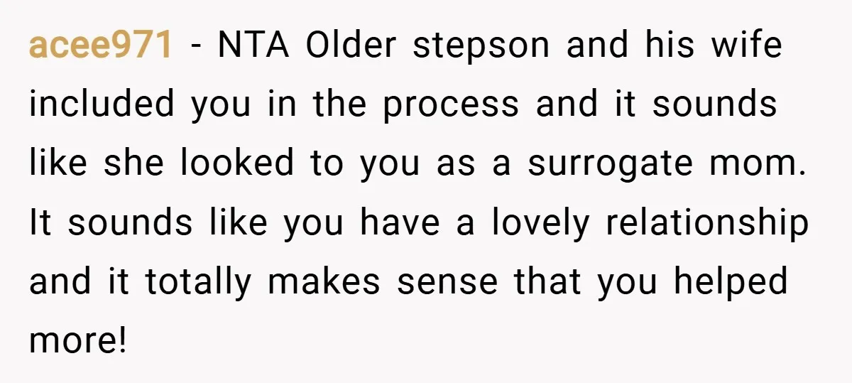 acee971 − NTA Older stepson and his wife included you in the process and it sounds like she looked to you as a surrogate mom. It sounds like you have...
