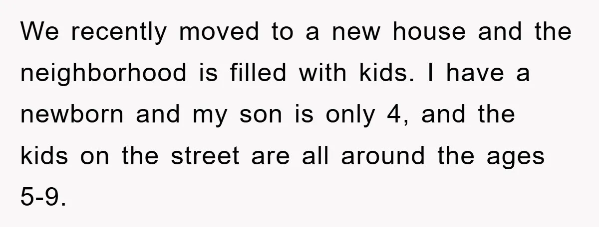 We recently moved to a new house and the neighborhood is filled with kids. I have a newborn and my son is only 4, and the kids on the street...