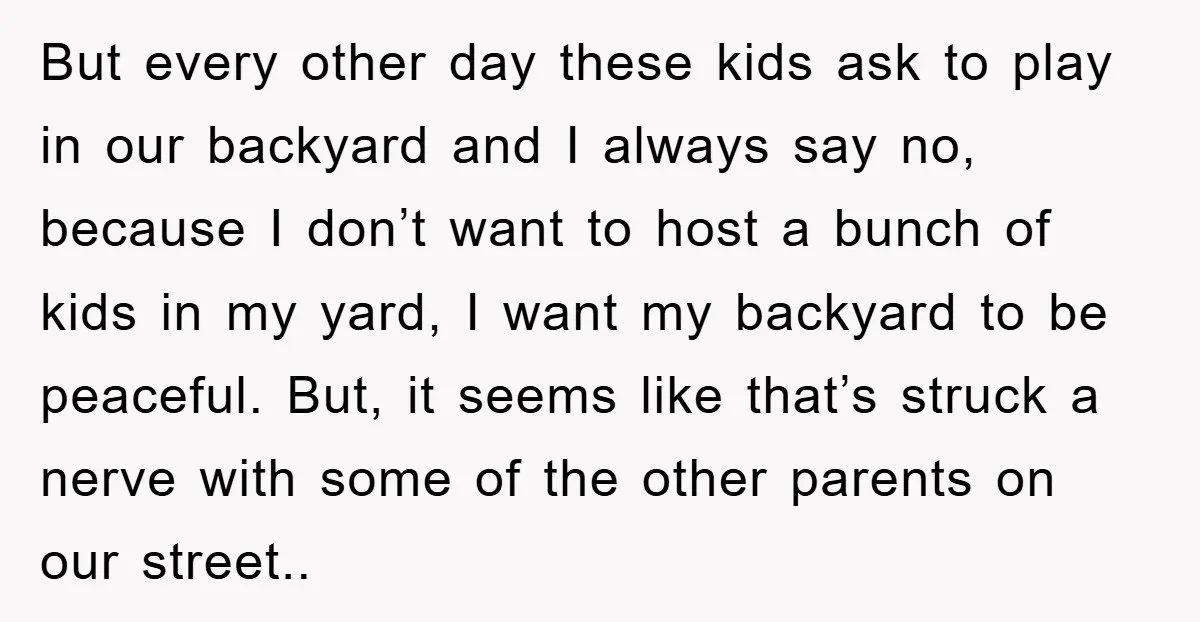 But every other day these kids ask to play in our backyard and I always say no, because I don’t want to host a bunch of kids in my yard,...