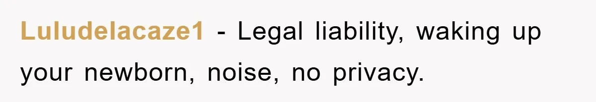 Luludelacaze1 − Legal liability, waking up your newborn, noise, no privacy.