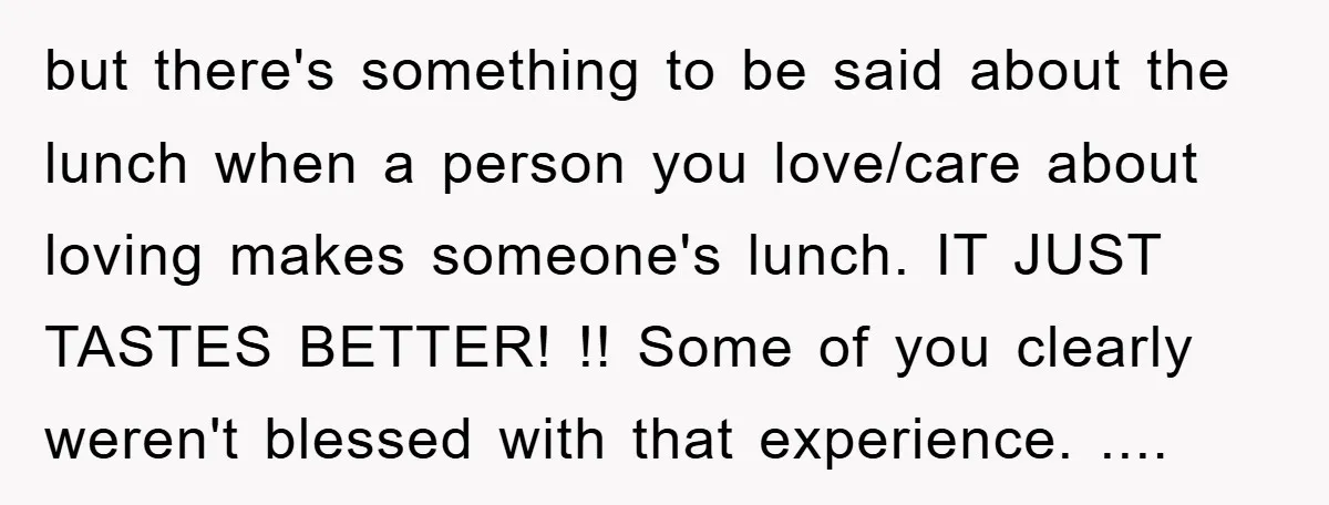 but there's something to be said about the lunch when a person you love/care about loving makes someone's lunch. IT JUST TASTES BETTER! !! Some of you clearly weren't blessed...