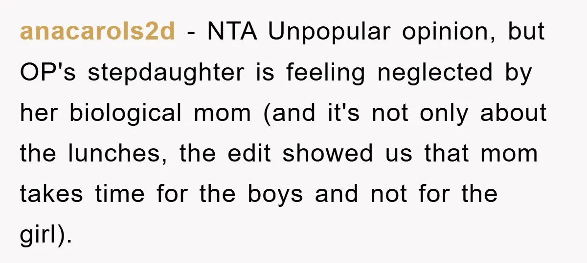 anacarols2d − NTA Unpopular opinion, but OP's stepdaughter is feeling neglected by her biological mom (and it's not only about the lunches, the edit showed us that mom takes time...