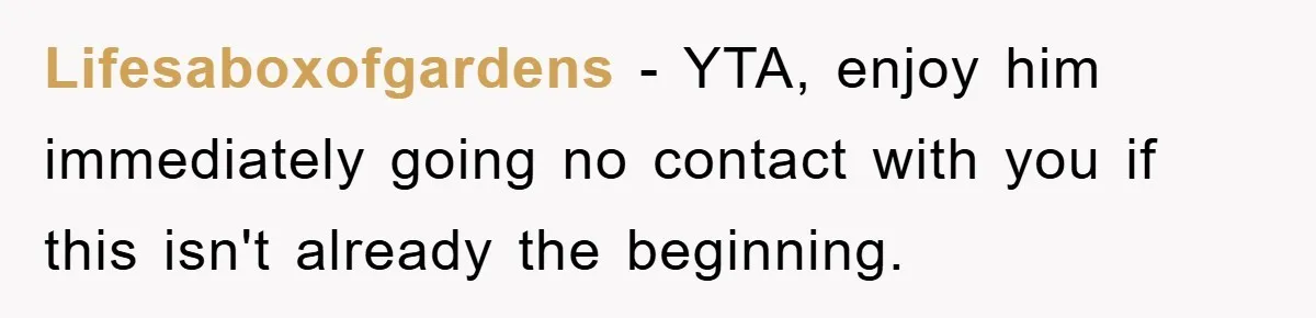 Lifesaboxofgardens − YTA, enjoy him immediately going no contact with you if this isn't already the beginning.