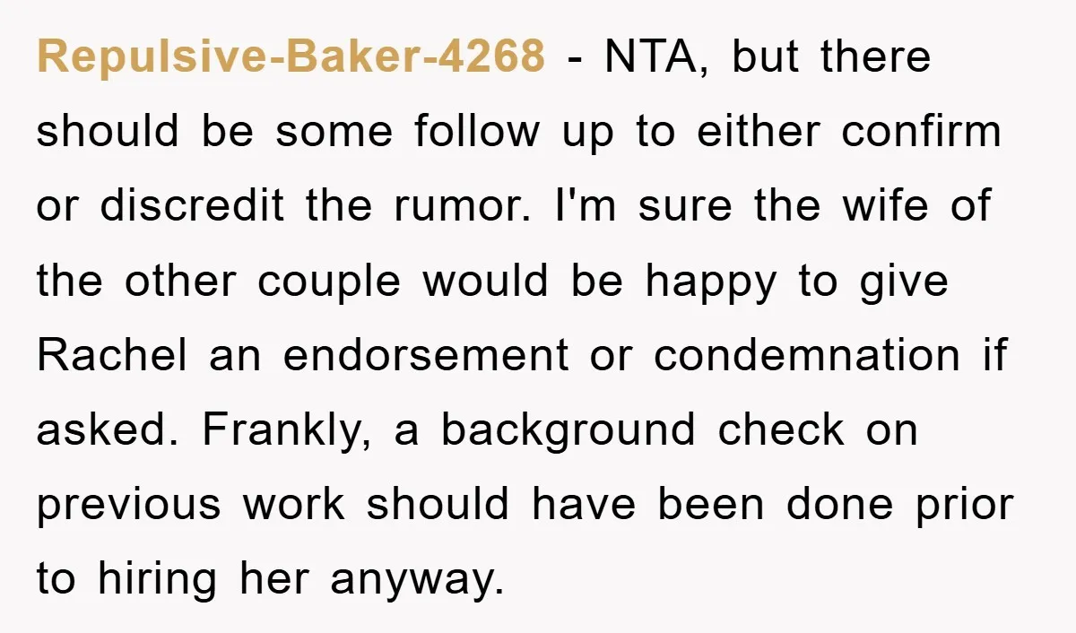 Repulsive-Baker-4268 − NTA, but there should be some follow up to either confirm or discredit the rumor. I'm sure the wife of the other couple would be happy to give...