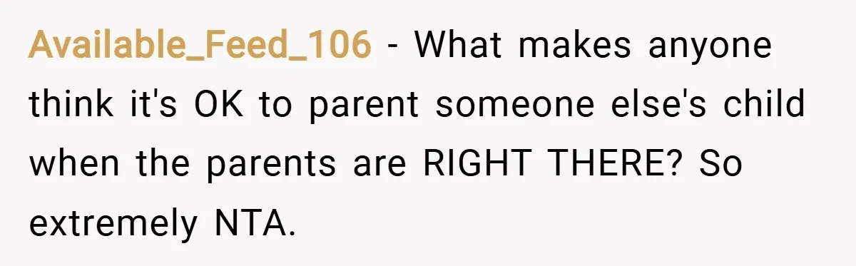 Available_Feed_106 − What makes anyone think it's OK to parent someone else's child when the parents are RIGHT THERE? So extremely NTA.