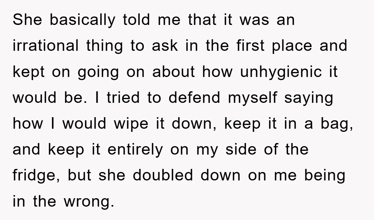 She basically told me that it was an irrational thing to ask in the first place and kept on going on about how unhygienic it would be. I tried to...
