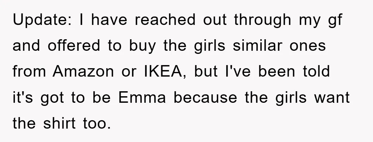 Update: I have reached out through my gf and offered to buy the girls similar ones from Amazon or IKEA, but I've been told it's got to be Emma because...
