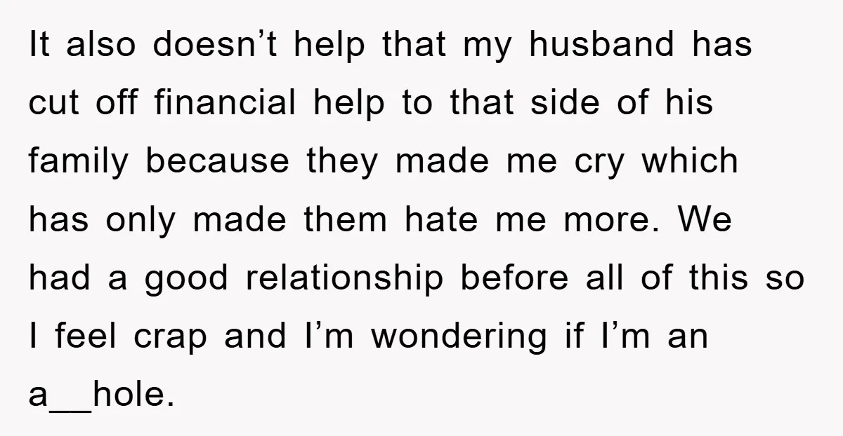 It also doesn’t help that my husband has cut off financial help to that side of his family because they made me cry which has only made them hate me...