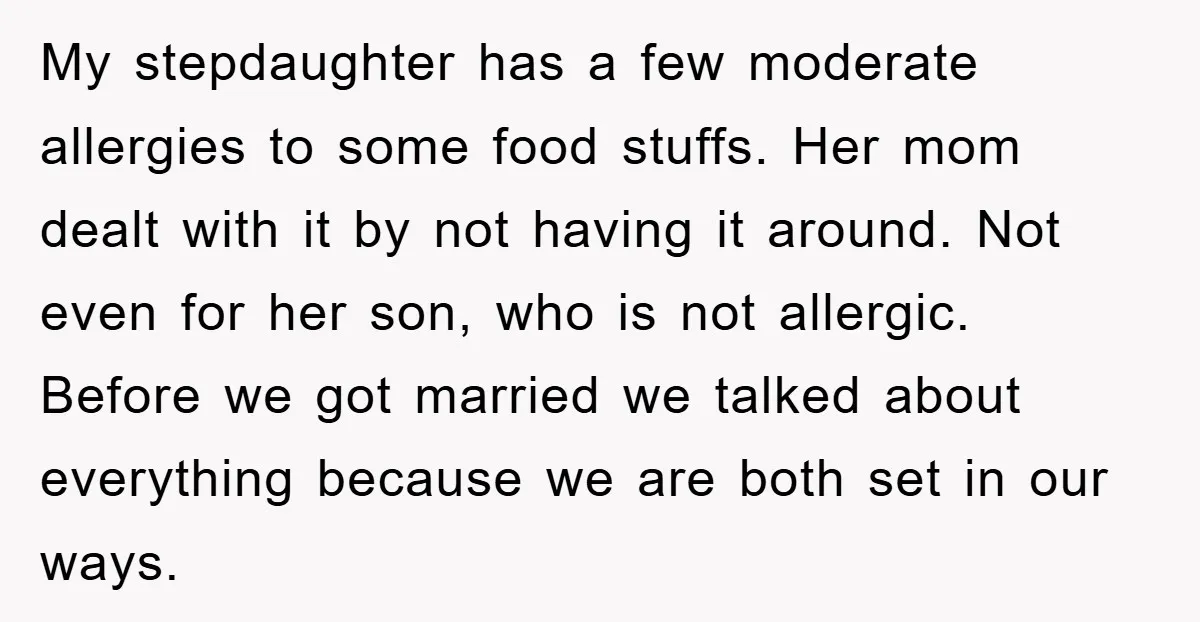 My stepdaughter has a few moderate allergies to some food stuffs. Her mom dealt with it by not having it around. Not even for her son, who is not allergic....