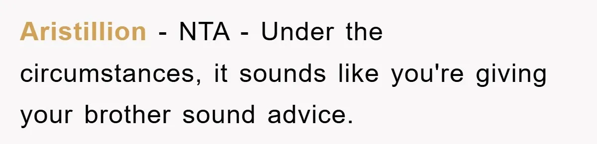 Aristillion − NTA - Under the circumstances, it sounds like you're giving your brother sound advice.