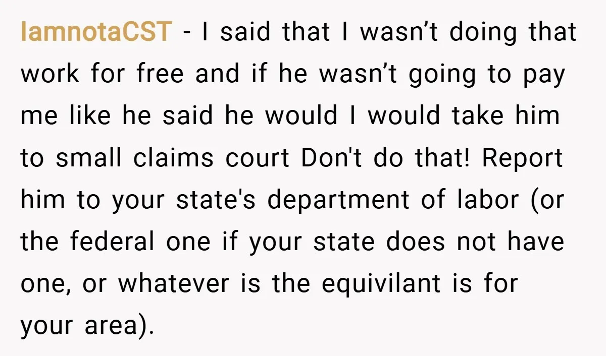 IamnotaCST − I said that I wasn’t doing that work for free and if he wasn’t going to pay me like he said he would I would take him to...