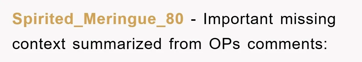 Spirited_Meringue_80 − Important missing context summarized from OPs comments: