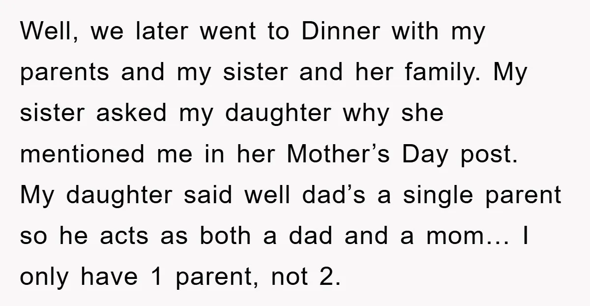 Well, we later went to Dinner with my parents and my sister and her family. My sister asked my daughter why she mentioned me in her Mother’s Day post. My...