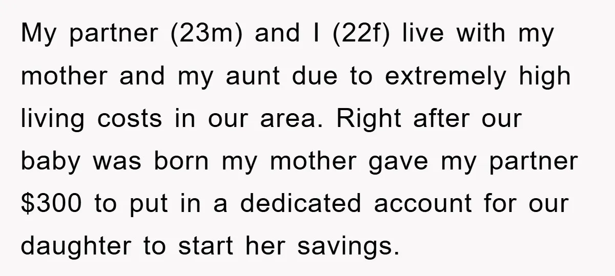 My partner (23m) and I (22f) live with my mother and my aunt due to extremely high living costs in our area. Right after our baby was born my mother...