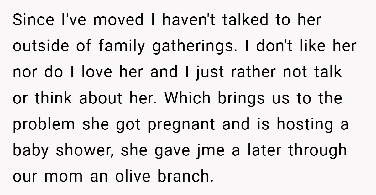 Since I've moved I haven't talked to her outside of family gatherings. I don't like her nor do I love her and I just rather not talk or think about...