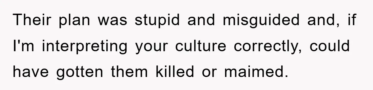 Their plan was stupid and misguided and, if I'm interpreting your culture correctly, could have gotten them killed or maimed.