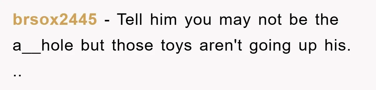brsox2445 − Tell him you may not be the a__hole but those toys aren't going up his. ..