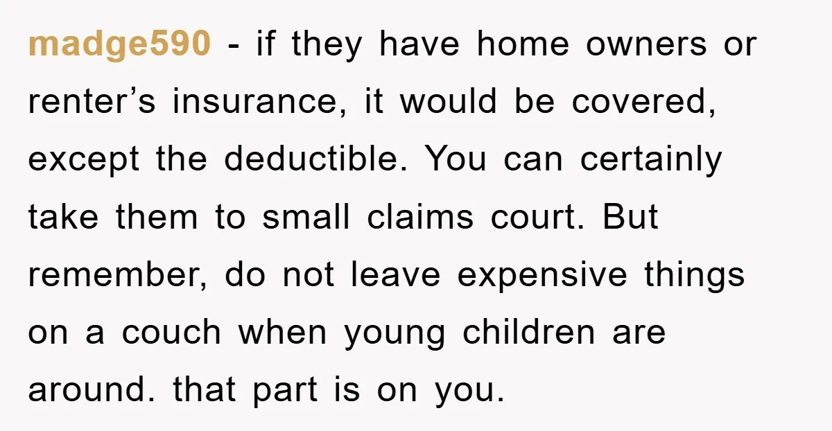 madge590 − if they have home owners or renter’s insurance, it would be covered, except the deductible. You can certainly take them to small claims court. But remember, do not...