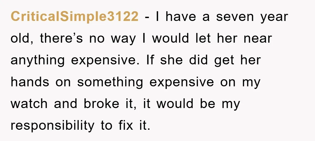 CriticalSimple3122 − I have a seven year old, there’s no way I would let her near anything expensive. If she did get her hands on something expensive on my watch...