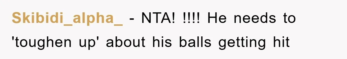 Skibidi_alpha_ − NTA! !!!! He needs to 'toughen up' about his balls getting hit