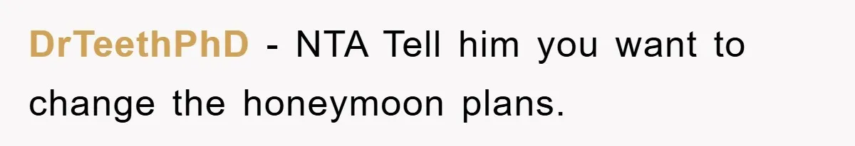 DrTeethPhD − NTA Tell him you want to change the honeymoon plans.