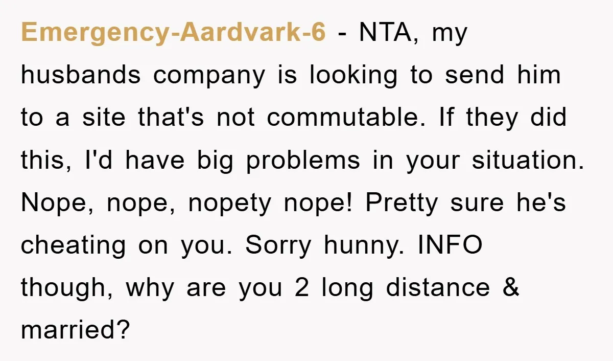 Emergency-Aardvark-6 − NTA, my husbands company is looking to send him to a site that's not commutable. If they did this, I'd have big problems in your situation. Nope, nope,...