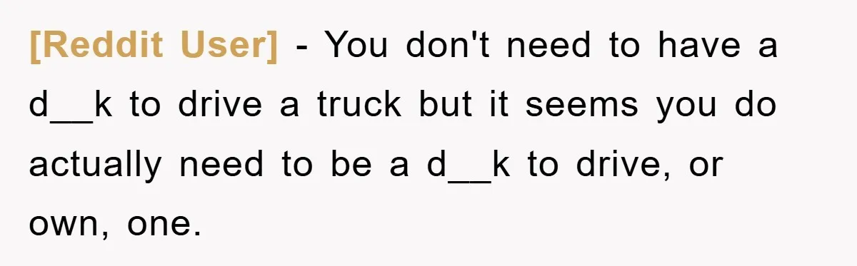 [Reddit User] − You don't need to have a d__k to drive a truck but it seems you do actually need to be a d__k to drive, or own, one.
