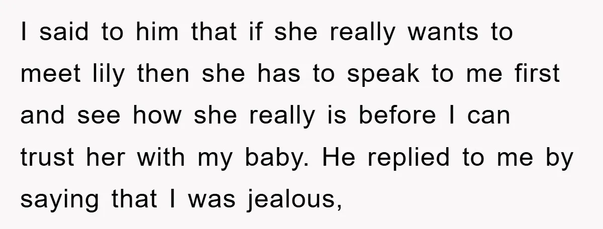 I said to him that if she really wants to meet lily then she has to speak to me first and see how she really is before I can trust...