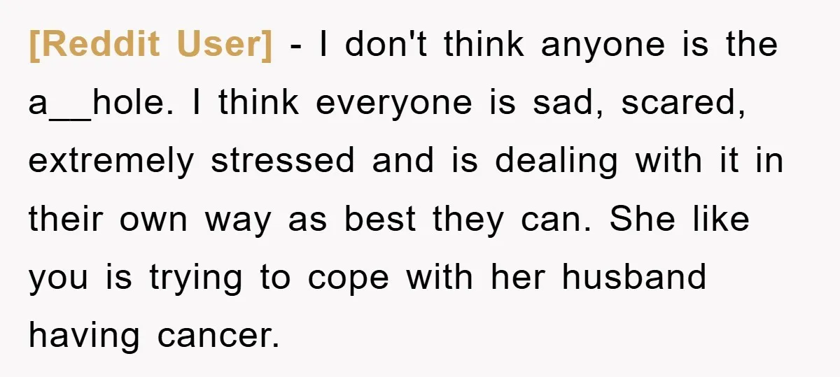 [Reddit User] − I don't think anyone is the a__hole. I think everyone is sad, scared, extremely stressed and is dealing with it in their own way as best they...