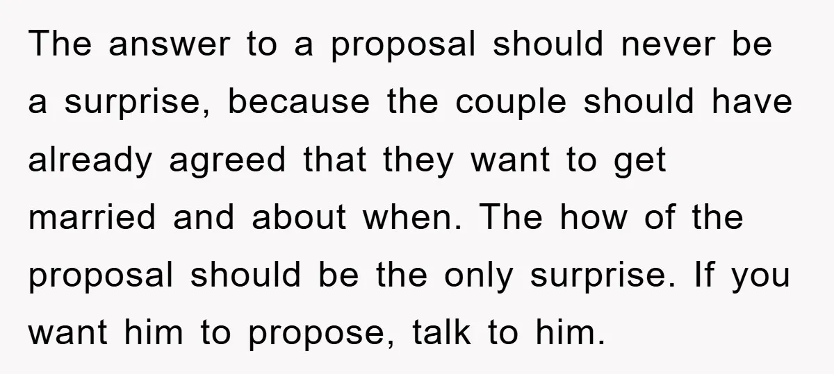 The answer to a proposal should never be a surprise, because the couple should have already agreed that they want to get married and about when. The how of the...