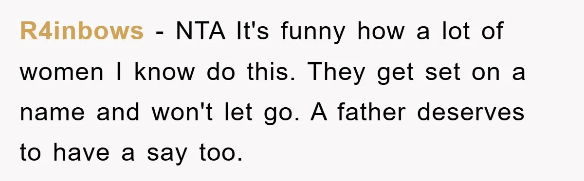 R4inbows − NTA It's funny how a lot of women I know do this. They get set on a name and won't let go. A father deserves to have a...