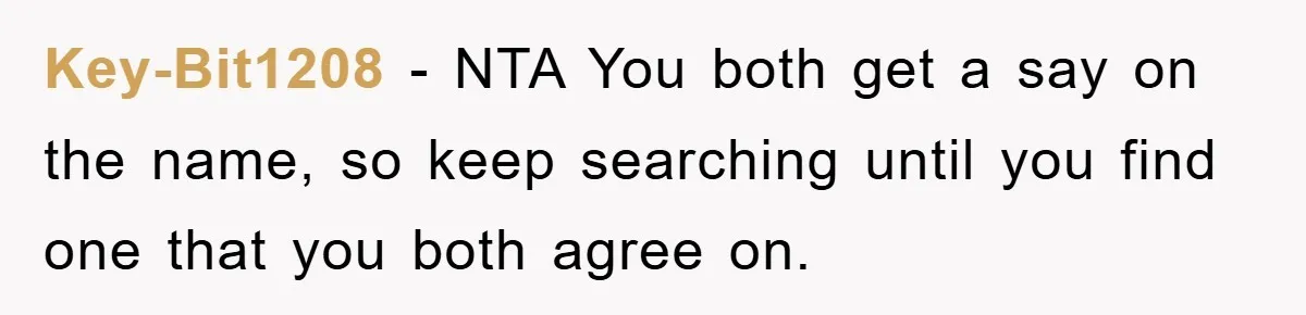 Key-Bit1208 − NTA You both get a say on the name, so keep searching until you find one that you both agree on.